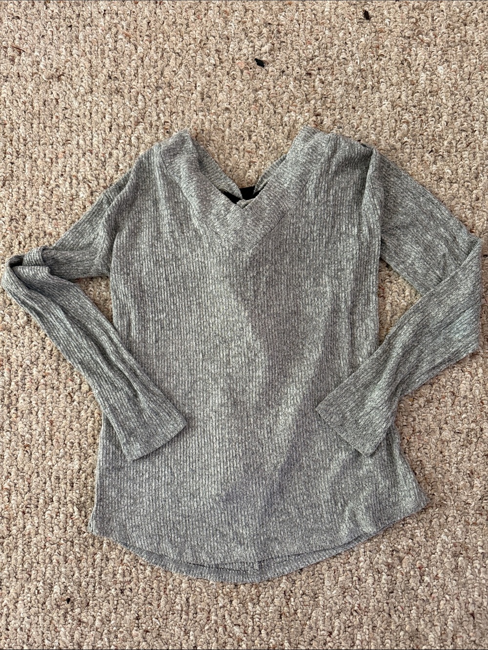 Derek Heart Grey Ribbed V-Neck Long Sleeve Top